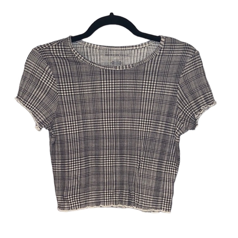 Woman's AEO Cropped B&W Plaid Top M
